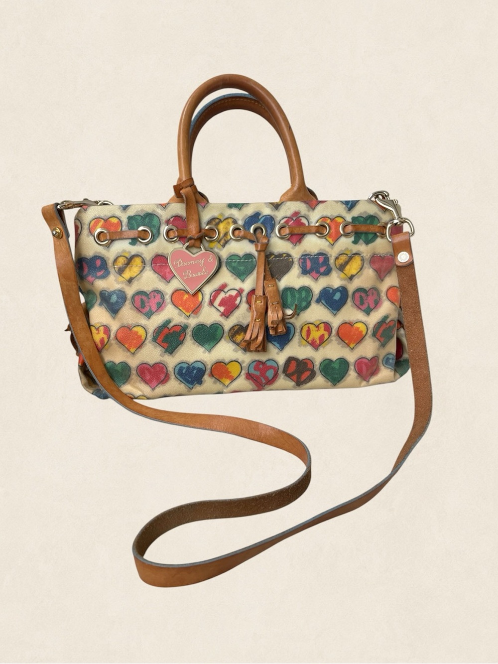 Dooney & Bourke Graffiti Heart Print Crossbody Satchel Bag Y2K Boho